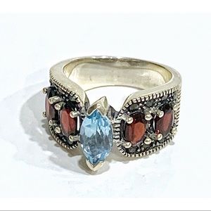Sterling 925 Blue Topaz and Garnet ring